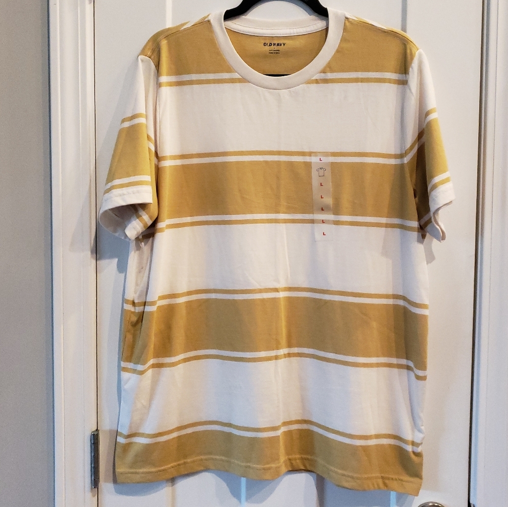 Old Navy Tan and White Short Sleeve Tee Classic Comfort